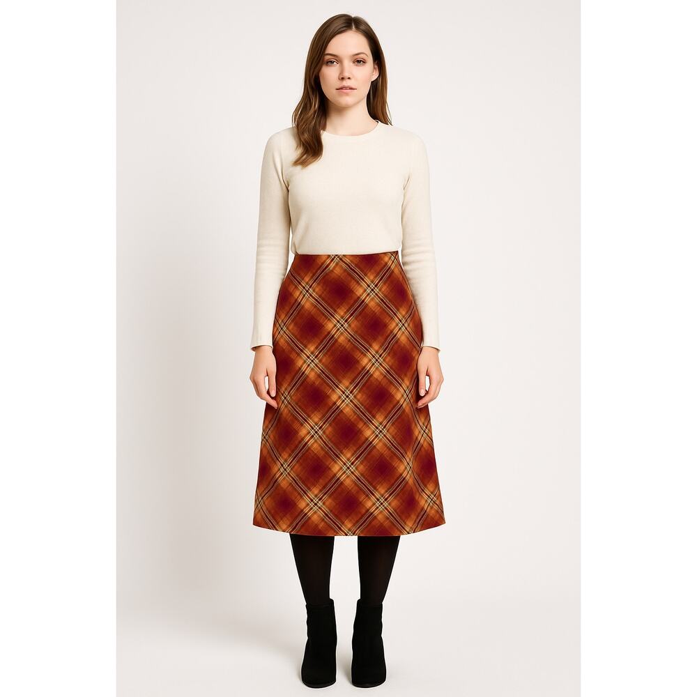 Plaid A-Line Skirt - Red and Brown